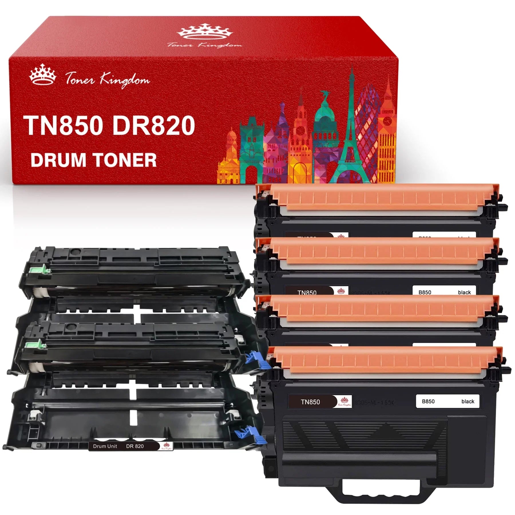 [4x Toner + 2x Drum]Compatible Toner&Drum Cartridge Replacement TN-850 DR-820 | Use with MFC-L5900DW HL-L6200DW HL-L6200DWT MFC-L5900DW MFC-L5800DW DCP-L5500DN Printers, black, Sold by Toner Kingdom