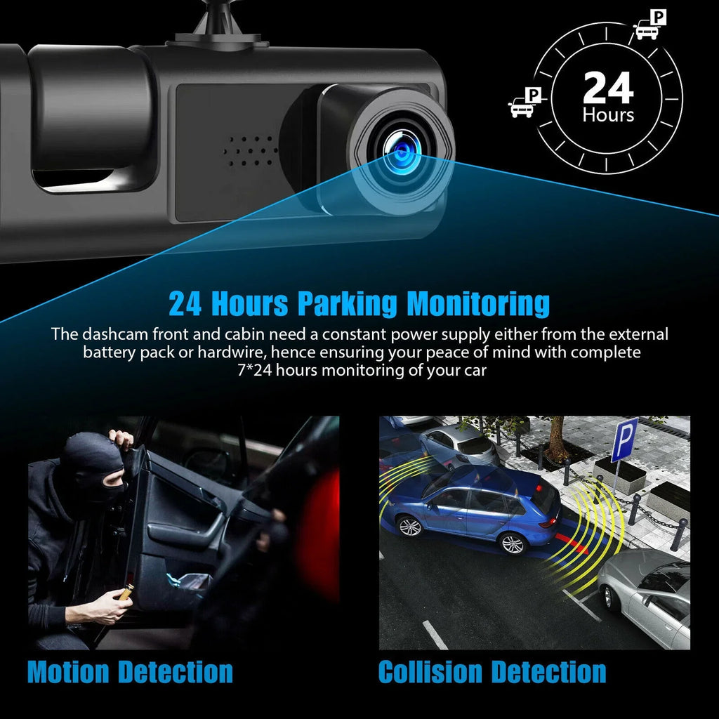 HD 1080P Car Dual Dash Cam,  Front/Rear/Inside Dual Lens Dash Camera,  Video Recorder Camera with G-sensor
