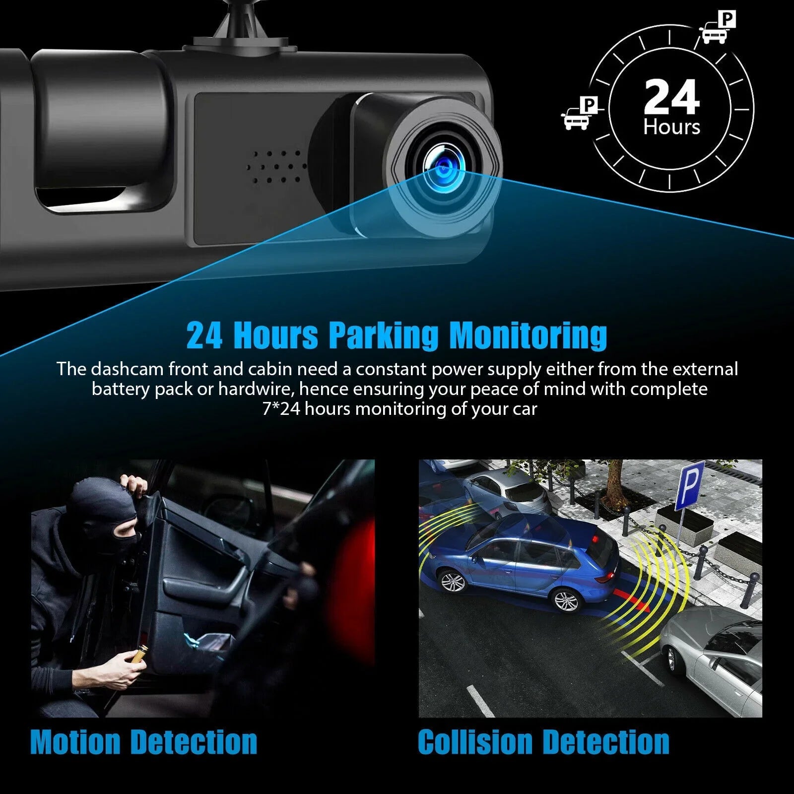 HD 1080P Car Dual Dash Cam,  Front/Rear/Inside Dual Lens Dash Camera,  Video Recorder Camera with G-sensor