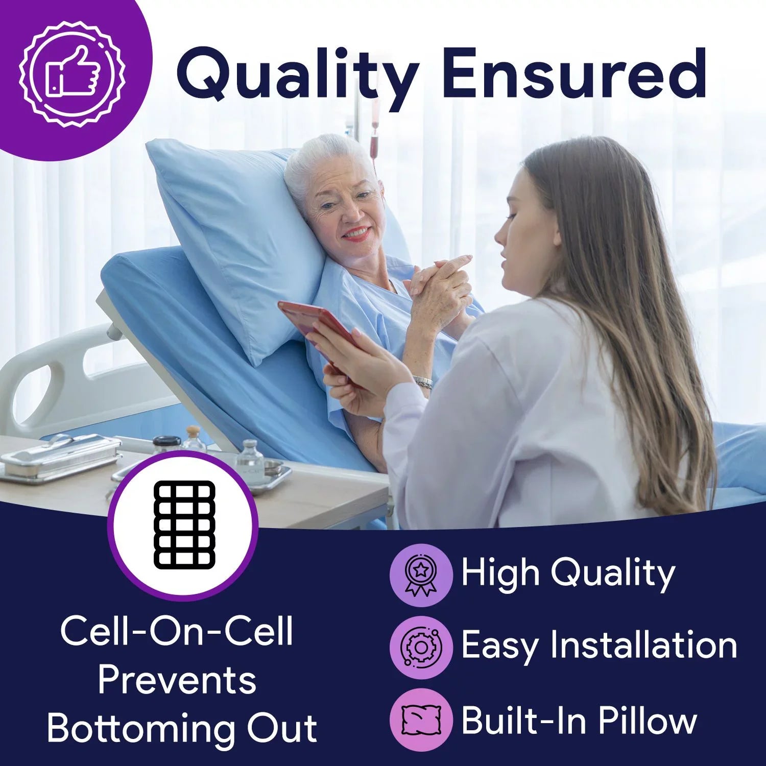 Proheal Low Air Loss Alternating Pressure Air Mattress with Digital Silent Air Pump & Side Perimeter - 36” x 80” x 8/11"