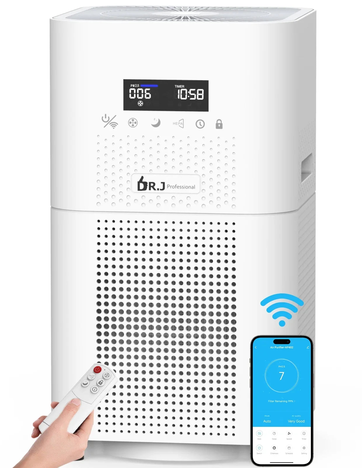 WiFi Air Purifier for Large Rooms, 1800 sq. ft H13 True HEPA Filter with Remote Control for Allergies Pets Smoke Dust