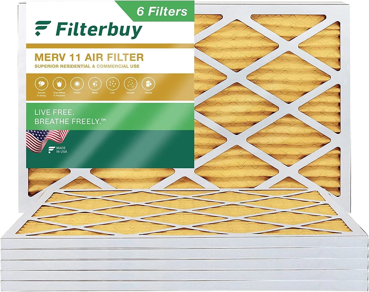 Filterbuy 15x30x1 MERV 11 Pleated HVAC AC Furnace Air Filters (6-Pack)