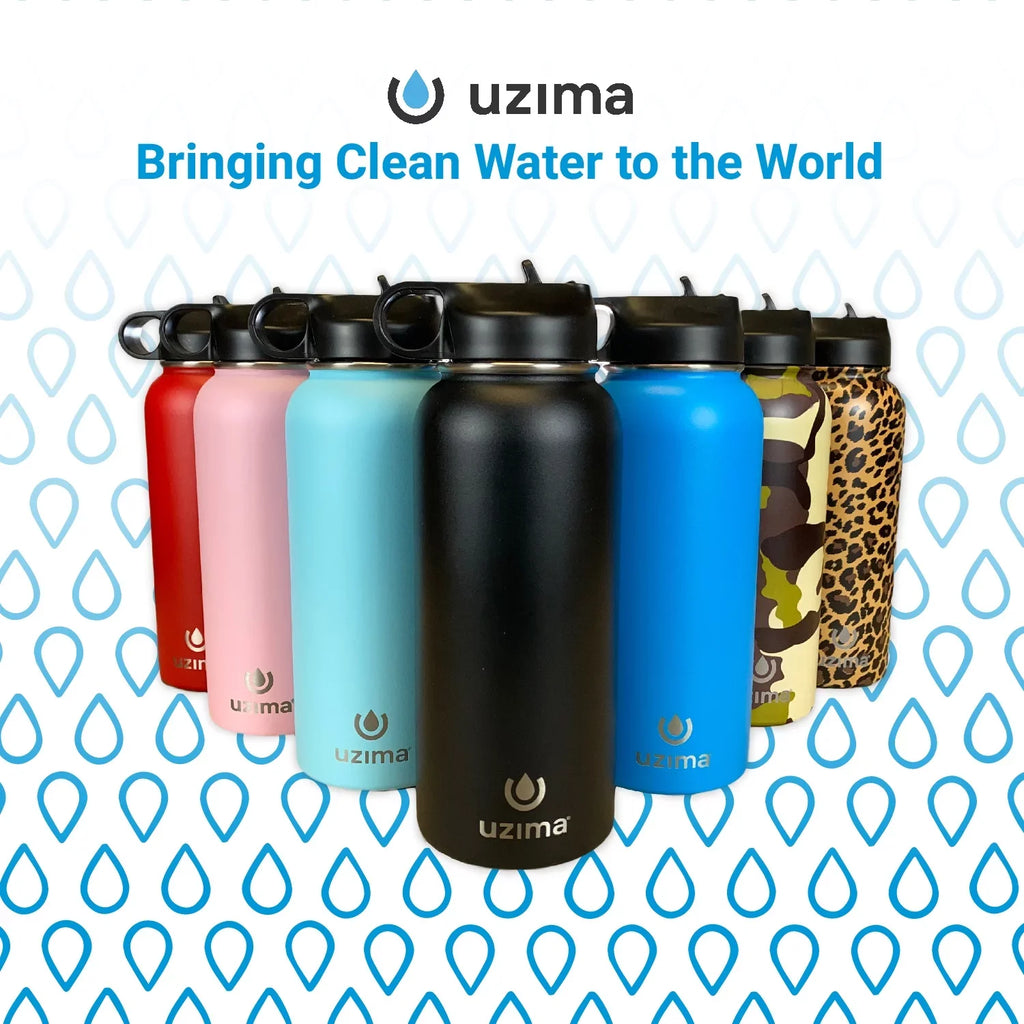 Uzima - Z-Source Filtered Water Bottle for Hiking, Backpacking, Camping, and Travel. Water Purification on the Go. Large 32oz Capacity with Double-Walled Stainless Steel Exterior. (Blue)