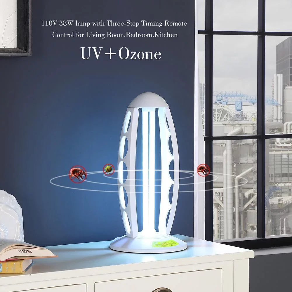 Ore International 16.5" in UV STERILIZED WHITE TABLE LAMP W/ REMOTE CONTROL