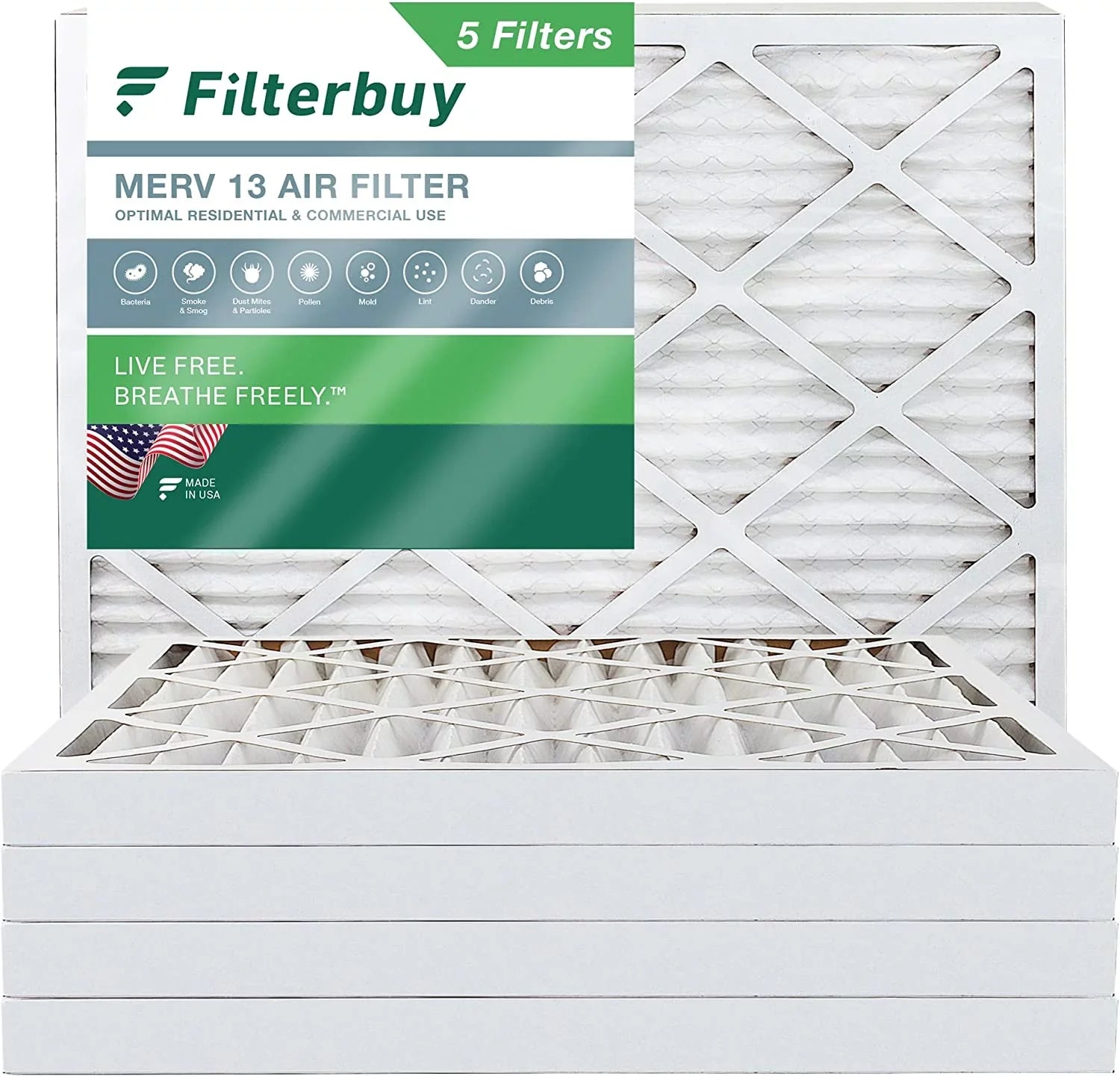 Filterbuy 25x32x2 MERV 13 Pleated HVAC AC Furnace Air Filters (5-Pack)