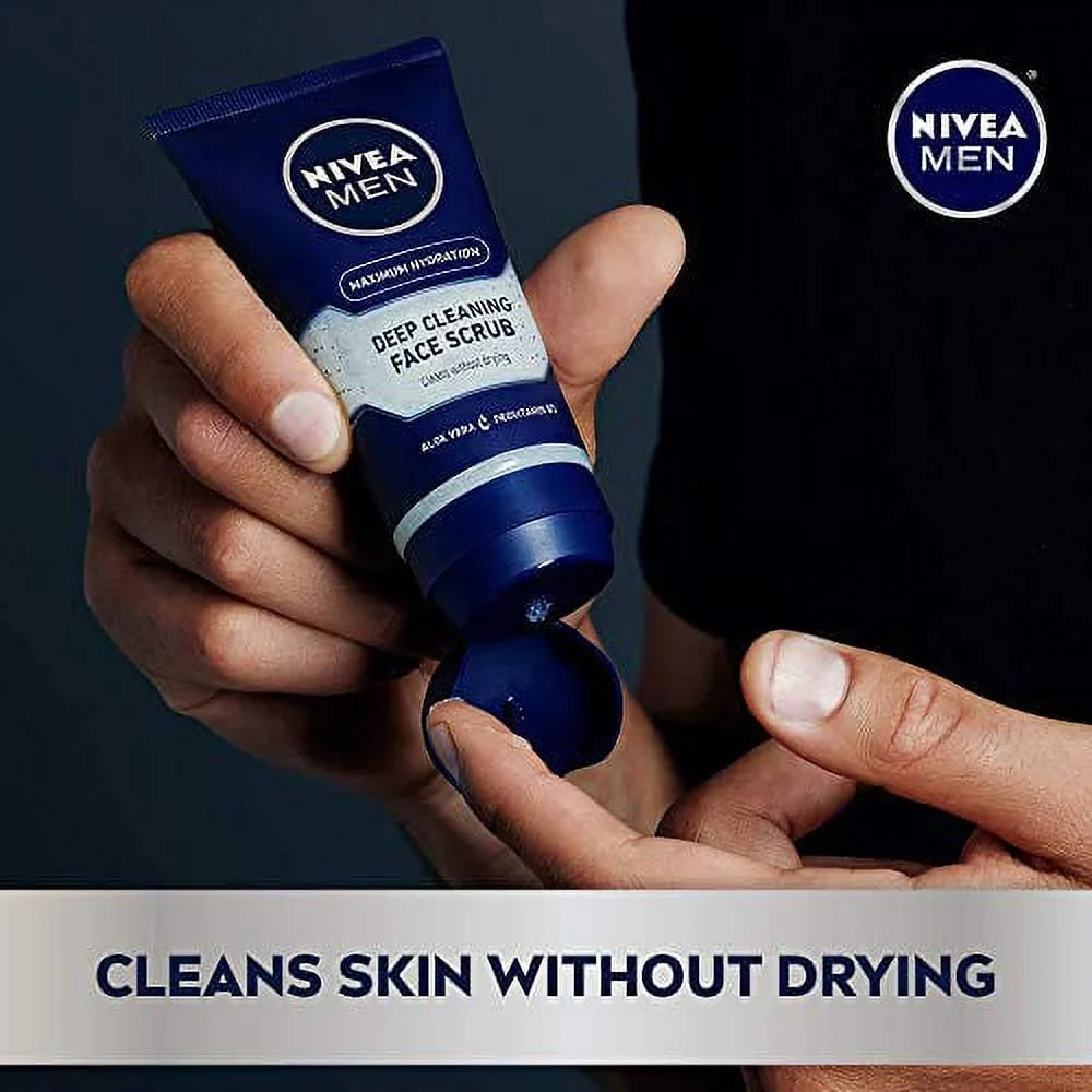 NIVEA MEN Maximum Hydration Deep Cleaning Face Scrub With Aloe Vera, 3 Pack of 4.4 Oz Tubes