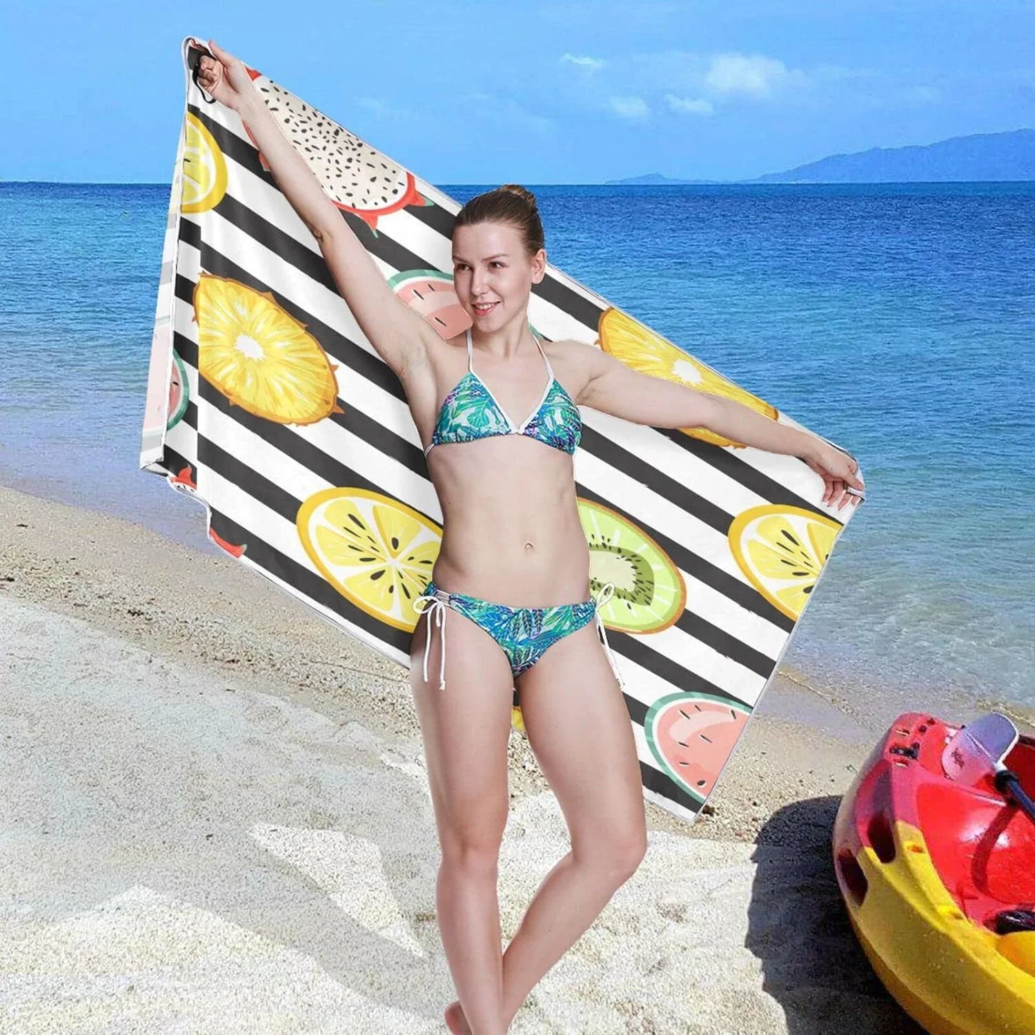Bestwell Tropical Fruit Slice Beach Towel Oversized Towel Blanket, Thin Lightweight Microfiber Sand Free Quick Dry Towel, 30”X60” Multipurpose Pool Bath Yoga Swim Shower Towel