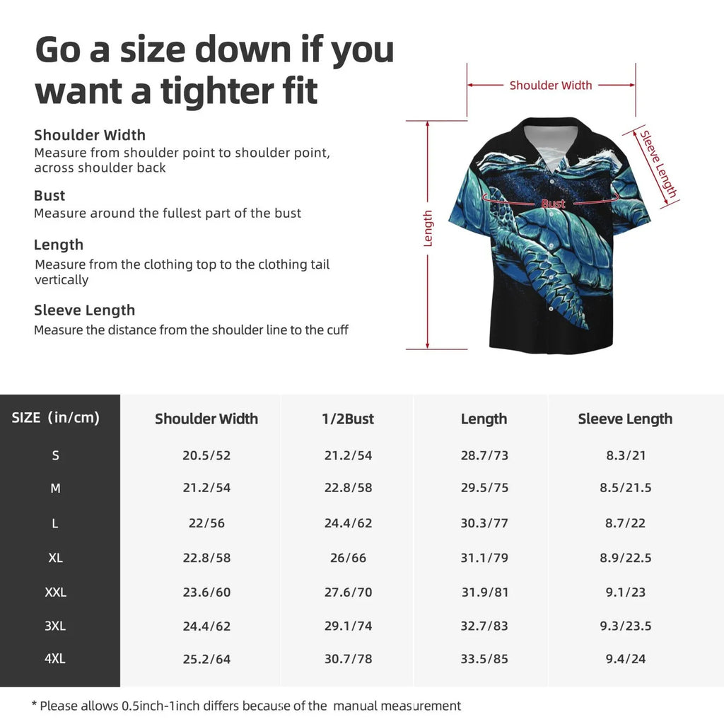 Easygdp Ocean Turtle Men's Casual Short-sleeved Shirt with Pocket and Button Suitable for Beach Vacation Leisure - XX-Large