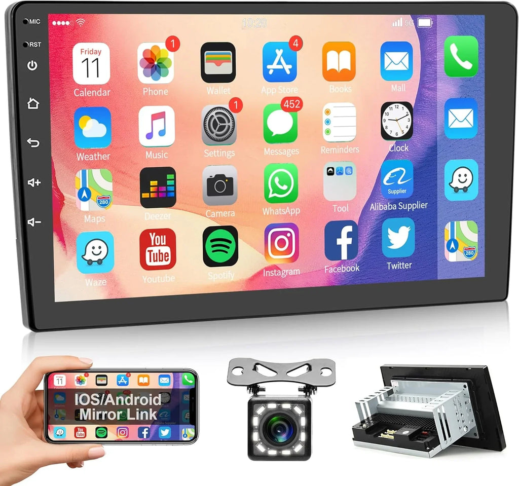 1G+32G Android Single Din Car Stereo with GPS Navigation Rimoody 10.1'' Touch Screen Car Radio with Bluetooth WiFi FM Mirror Link USB Head Unit + Backup Camera