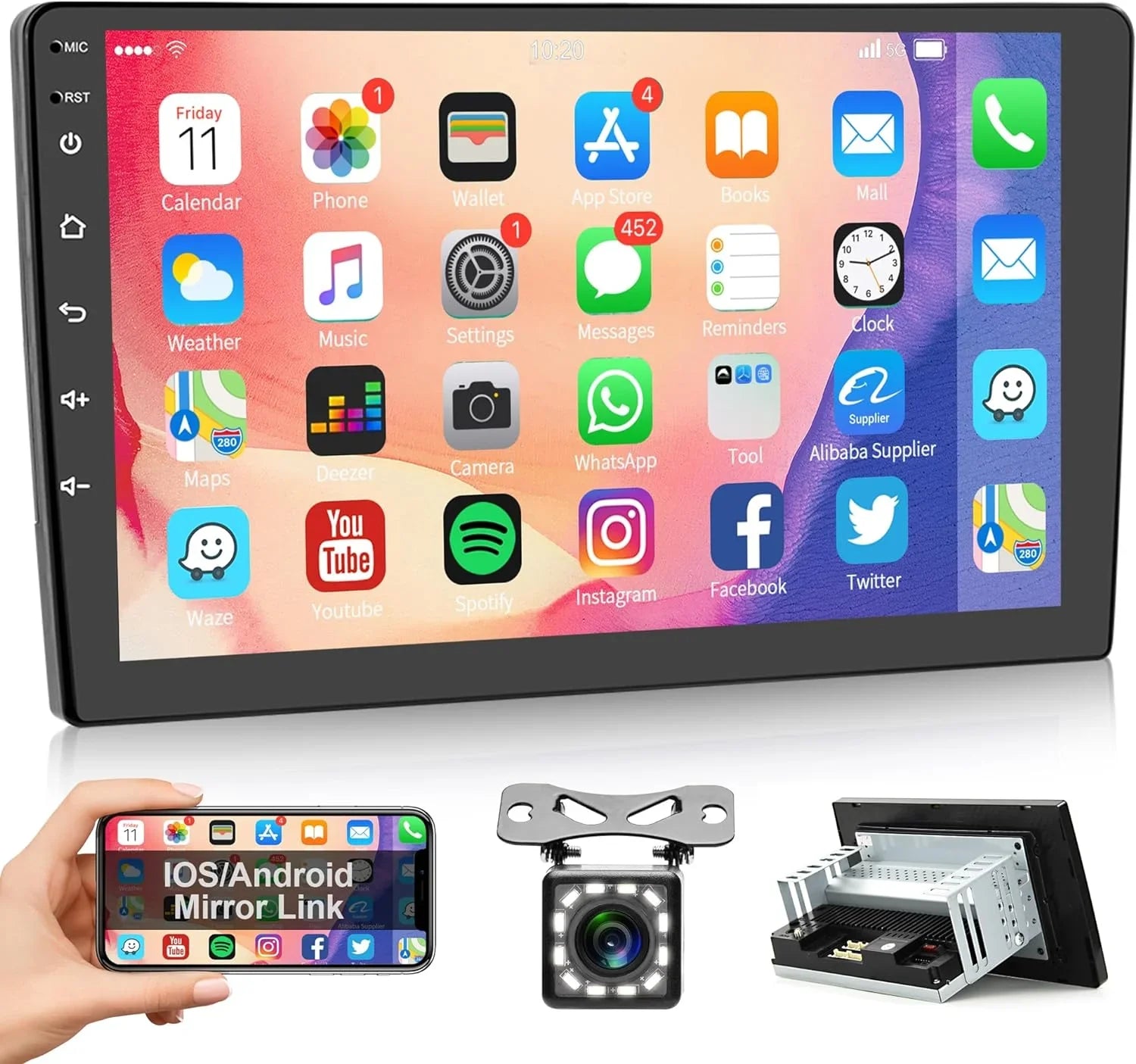 1G+32G Android Single Din Car Stereo with GPS Navigation Rimoody 10.1'' Touch Screen Car Radio with Bluetooth WiFi FM Mirror Link USB Head Unit + Backup Camera
