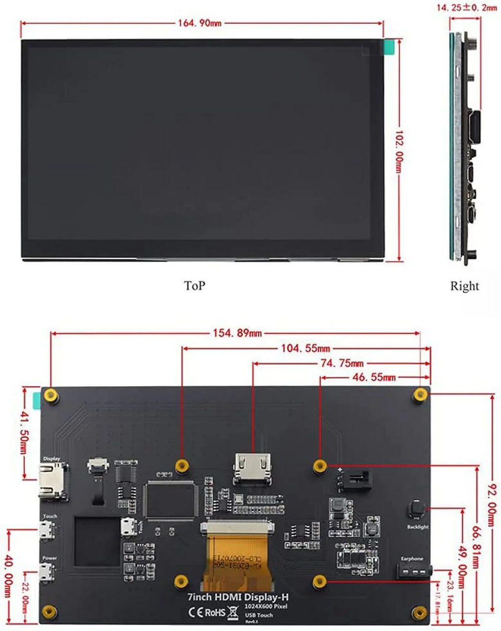 Treedix 7 inch Touchdisplay Monitor LCD HDMI Display Monitor 1024x600 HD IPS HDMI Display Compatible with Raspberry Pi 3B+/4B with Stand-H Drive-Free