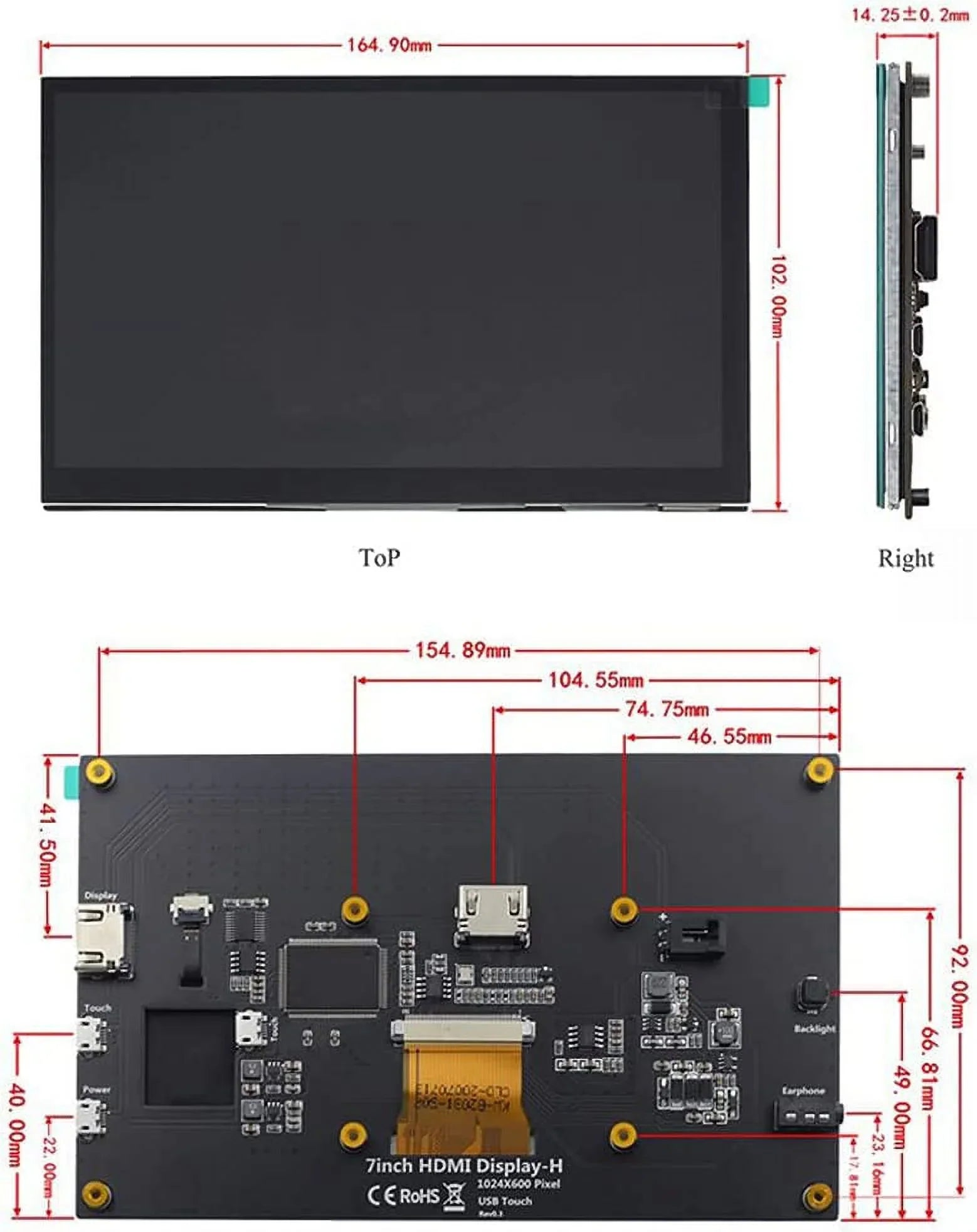 Treedix 7 inch Touchdisplay Monitor LCD HDMI Display Monitor 1024x600 HD IPS HDMI Display Compatible with Raspberry Pi 3B+/4B with Stand-H Drive-Free