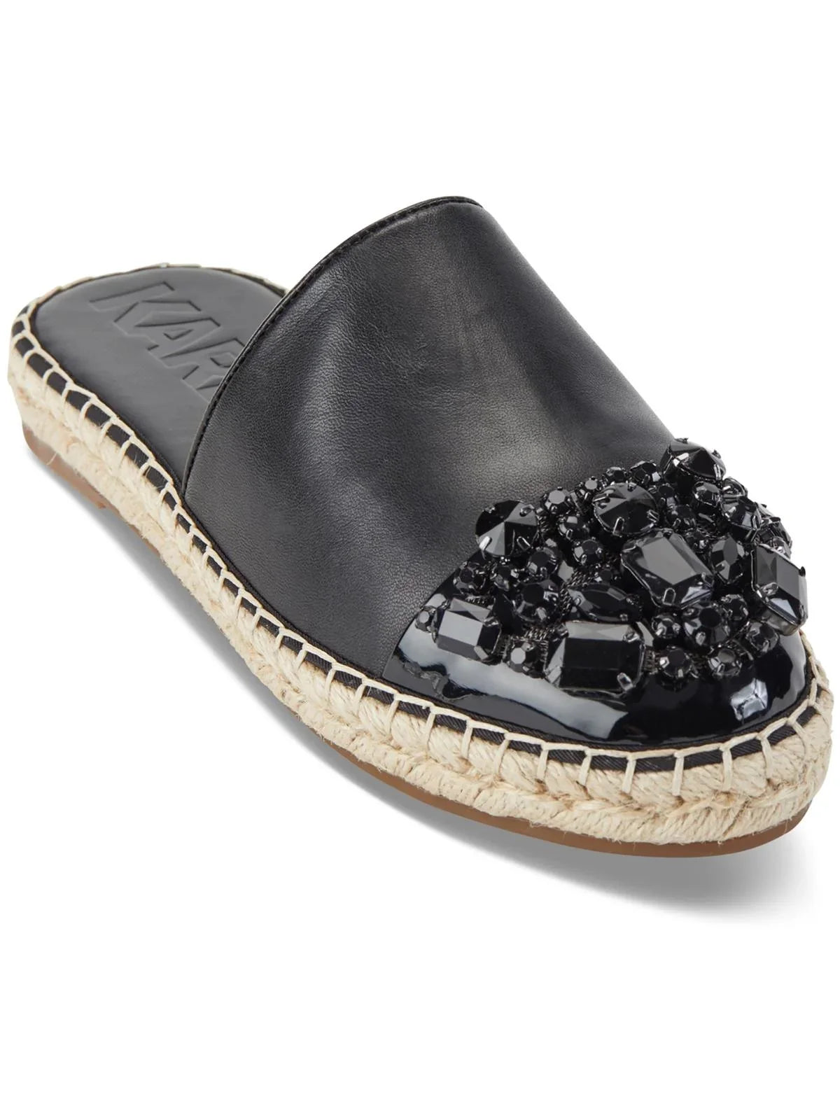 Karl Lagerfeld Paris Womens Maxwell Leather Embellished Espadrilles