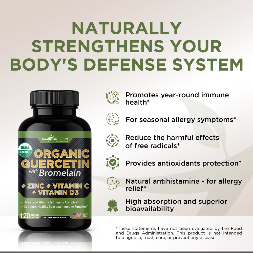 Quercetin with Vitamin C and Zinc - Nettle Quercetin - Quercetin 500mg - Quercetin with Bromelain - Zinc Quercetin + Vitamin D3 - 240 Veggie Caps - (Non-GMO, Gluten-Free, Vegan) 4 Month Supply