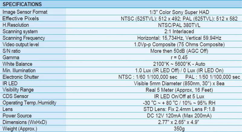 WDRV-3478C-LT-BNC, Weldex Mobile Side View Color Camera for Vehicles