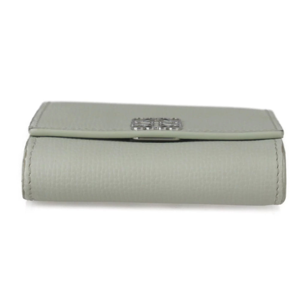 Pre-Owned LOEWE Loewe ANAGRAM COMPACT FLAP WALLET Anagram compact flap wallet folio C821L57X01 leather light green model silver metal fittings L-shaped fastener (Good)