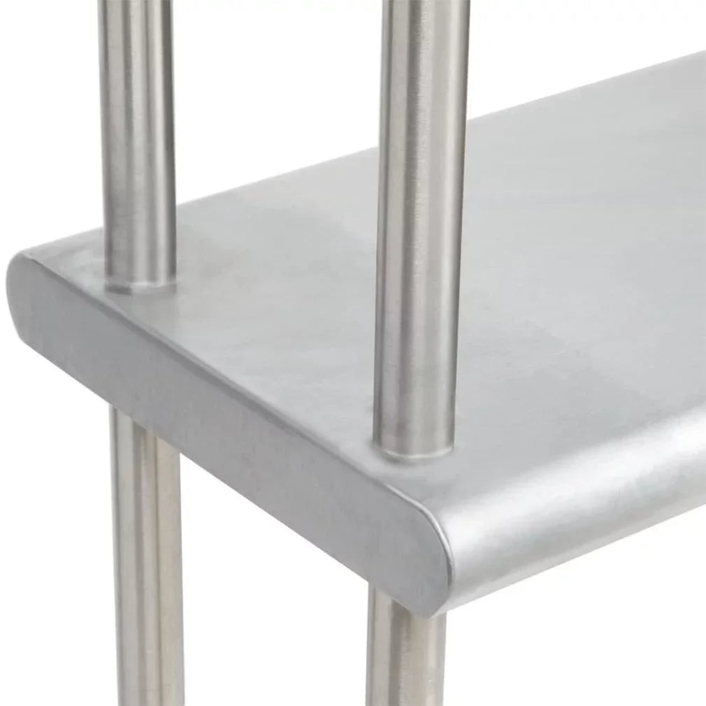 14" x 60" Stainless Steel Work Table With Two Shelves | 12" Wide Double Tier Overshelf | Metal Kitchen Prep Table & Shelving Combo