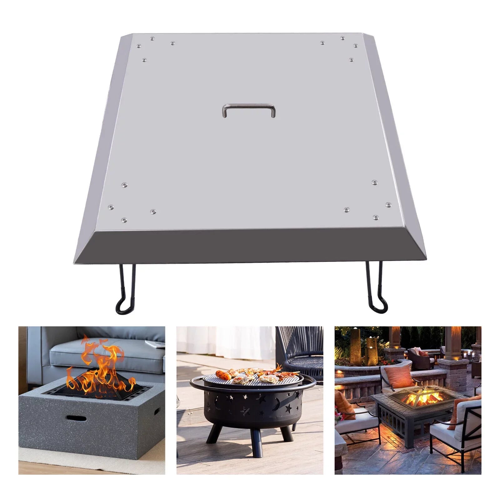 Outdoors Fire Pit Heat Deflector Stainless Steel with Carrying Handle 25*25 inch