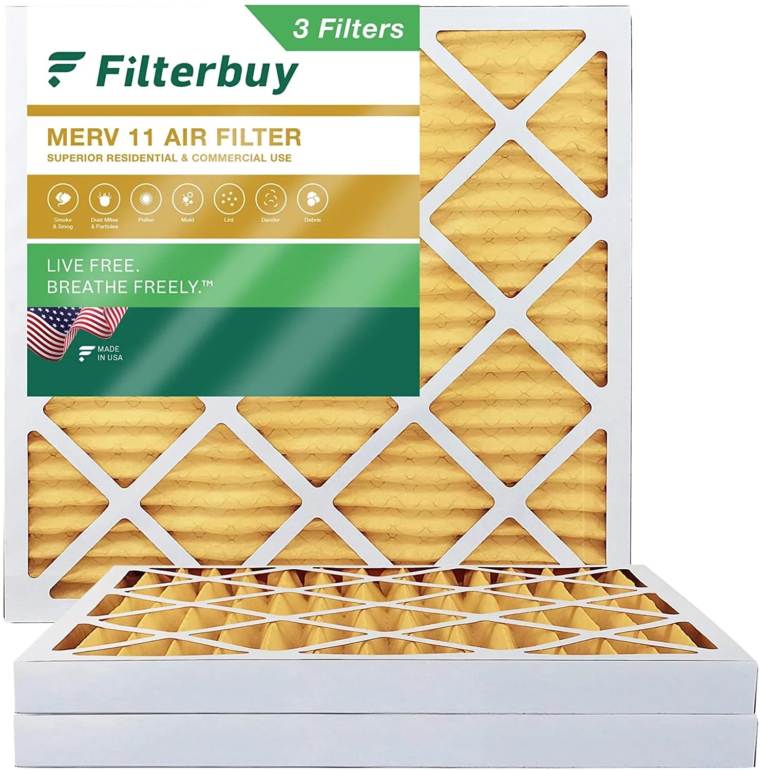 Filterbuy 20x20x2 MERV 11 Pleated HVAC AC Furnace Air Filters (3-Pack)