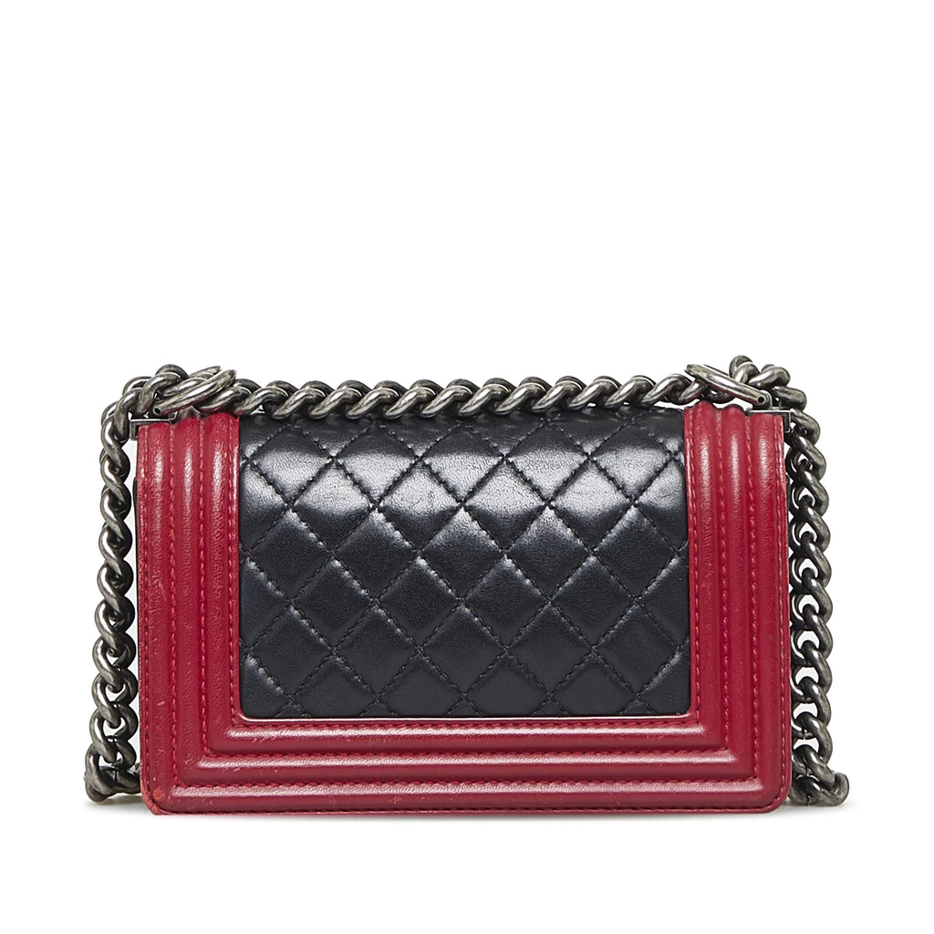 Pre-Owned Authenticated Chanel Small Bicolor Boy Calf Leather Black Shoulder Bag Unisex (Good)