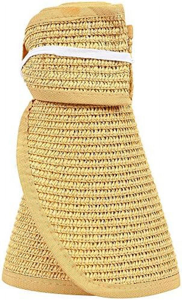 Roll Up Wide Brim Straw Sun Hat Visor Ribbed_Beige