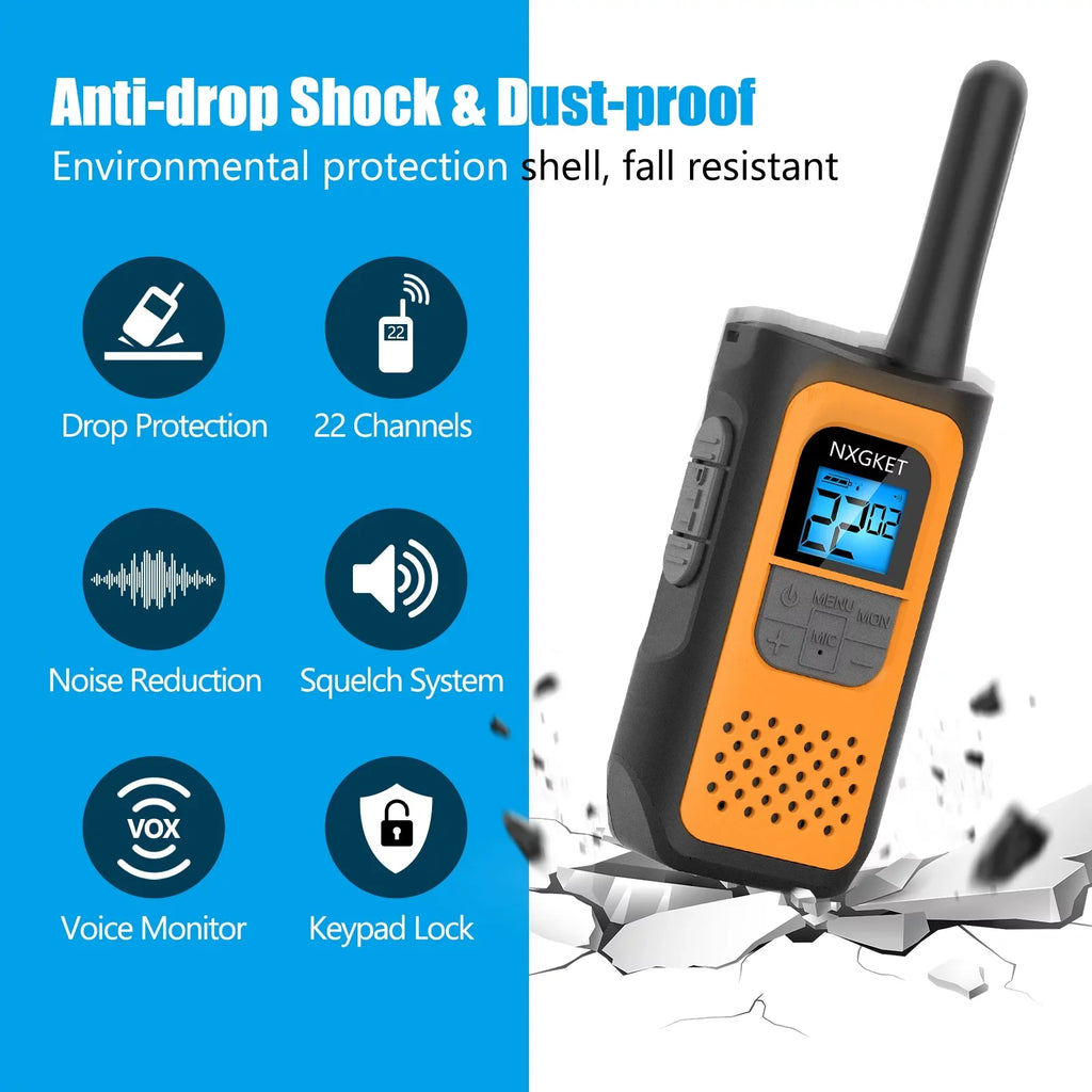 Walkie Talkie, NXGKET Walkie Talkies for Adults Kids, Rechargeable Long Range 2 Way Radios 22 Channel with Li-Ion Battery Gift Set for Family Outdoor(2 Pack)
