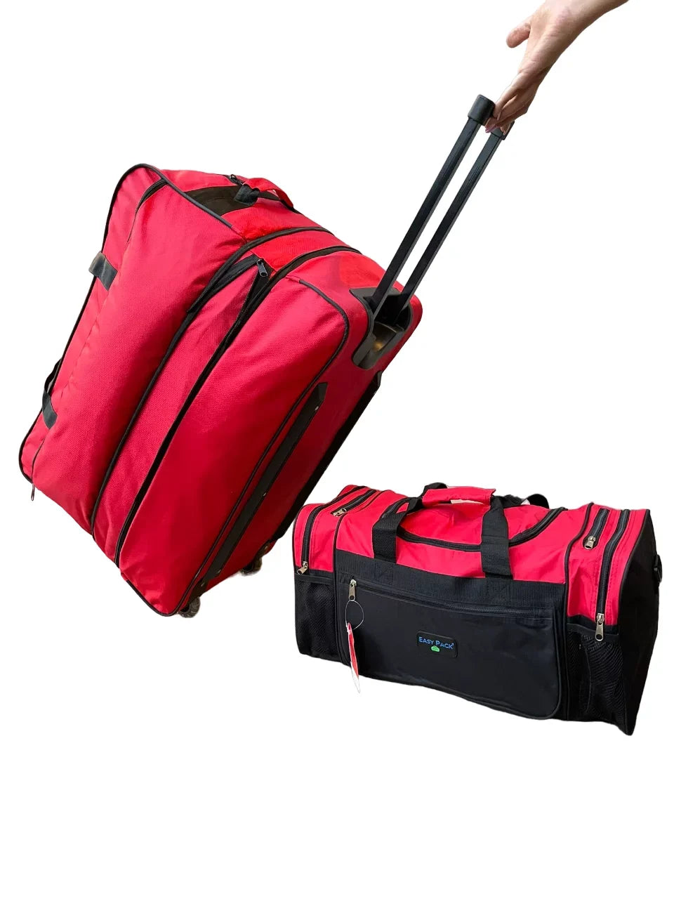 Rolling Duffel Bags 2x 28" Large Adjustable 60 Lb Capacity each with Wheels + Shoulder 20" Duffle Bag Set, Upright Rolling Travel Duffle Bag with Multi Pockets Lightweight Luggage (Red)