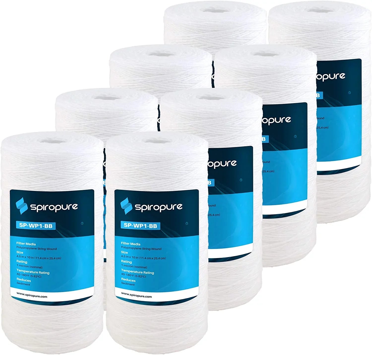 SpiroPure SP-WP1-BB 10x4.5 1 Micron String-Wound Polypropylene Water Filter Cartridge SWC-45-1001 WP1BB97P 355213-43 (Case of 8)