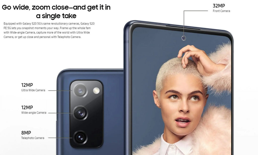 Galaxy S20 FE 5G - 5G smartphone - RAM 6 GB / Internal Memory 128 GB - microSD slot - OLED display - 6.5" - 2400 x 1080 pixels (120 Hz) - 3x rear cameras 12 MP, 12 MP, 8 MP - front camera 32 MP - cloud navy