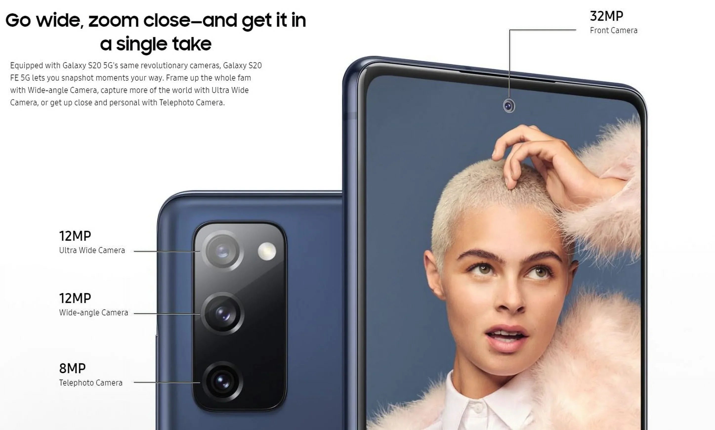 Galaxy S20 FE 5G - 5G smartphone - RAM 6 GB / Internal Memory 128 GB - microSD slot - OLED display - 6.5" - 2400 x 1080 pixels (120 Hz) - 3x rear cameras 12 MP, 12 MP, 8 MP - front camera 32 MP - cloud navy