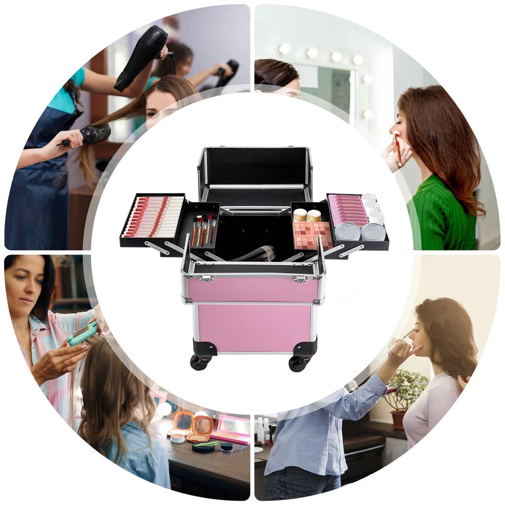 Miumaeov 4-Tier Professional Rolling Makeup Train Case Cosmetic Trolley Makeup Storage Organizer with Wheels