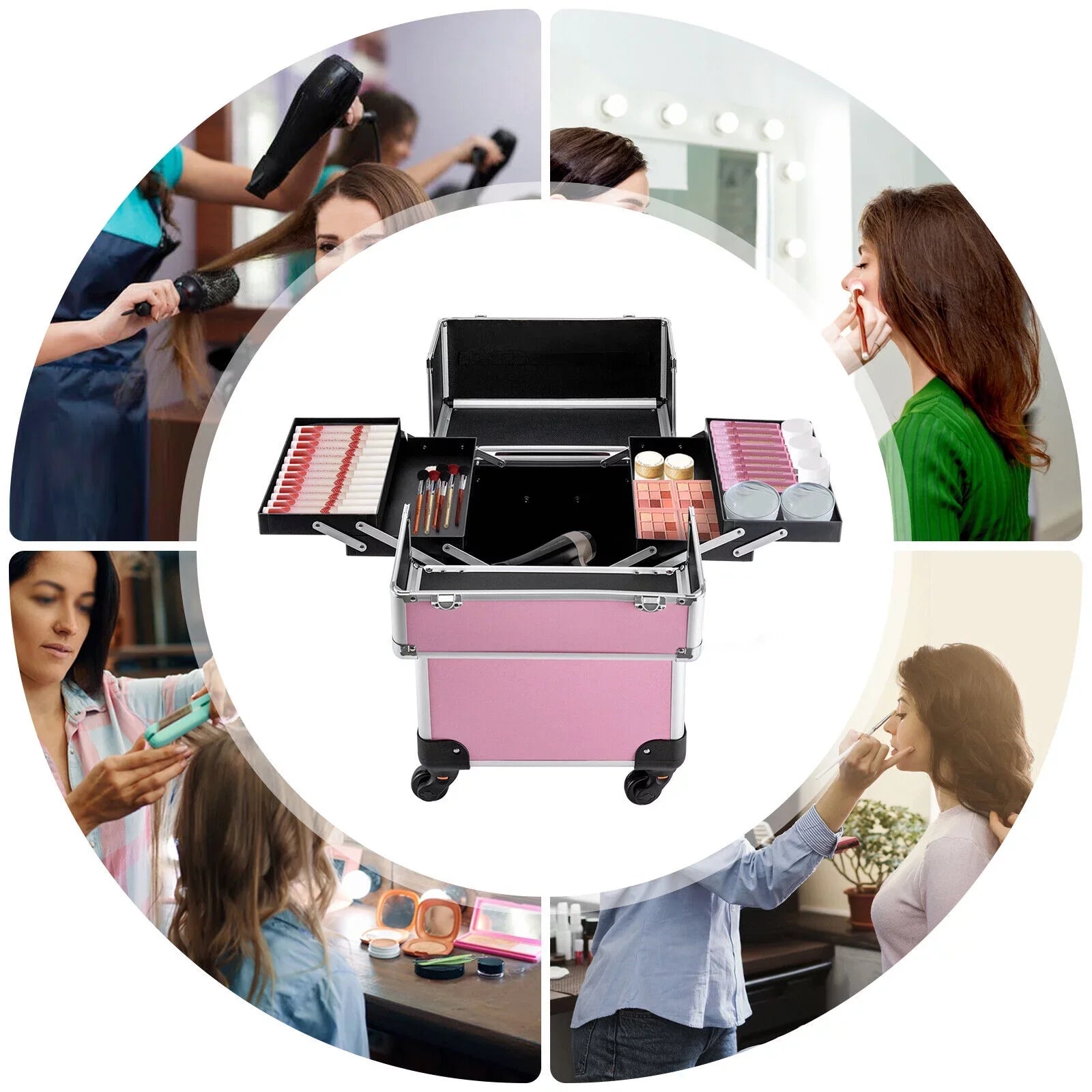 Miumaeov 4-Tier Professional Rolling Makeup Train Case Cosmetic Trolley Makeup Storage Organizer with Wheels