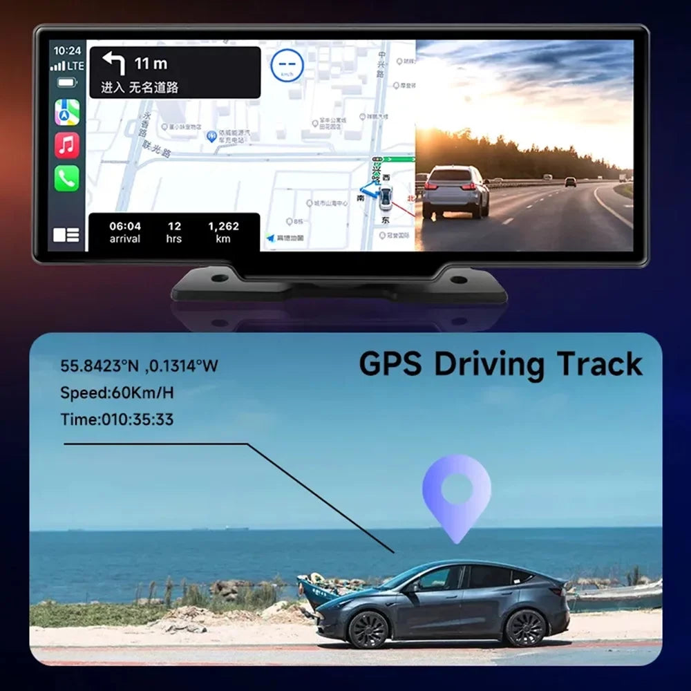 MassLatitudeie 10.26 Inch Dash Cam Rearview Camera Carplay & Android Auto DVR GPS Navigation Video Dashboard Mirror Monitor Car DVRS,Front camera