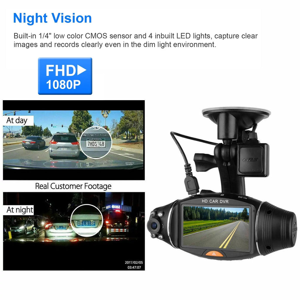 iMountek FHD 1080P Dual Lens Car DVR Dash Cam GPS Camera Video Recorder G-Sensor Night Vision