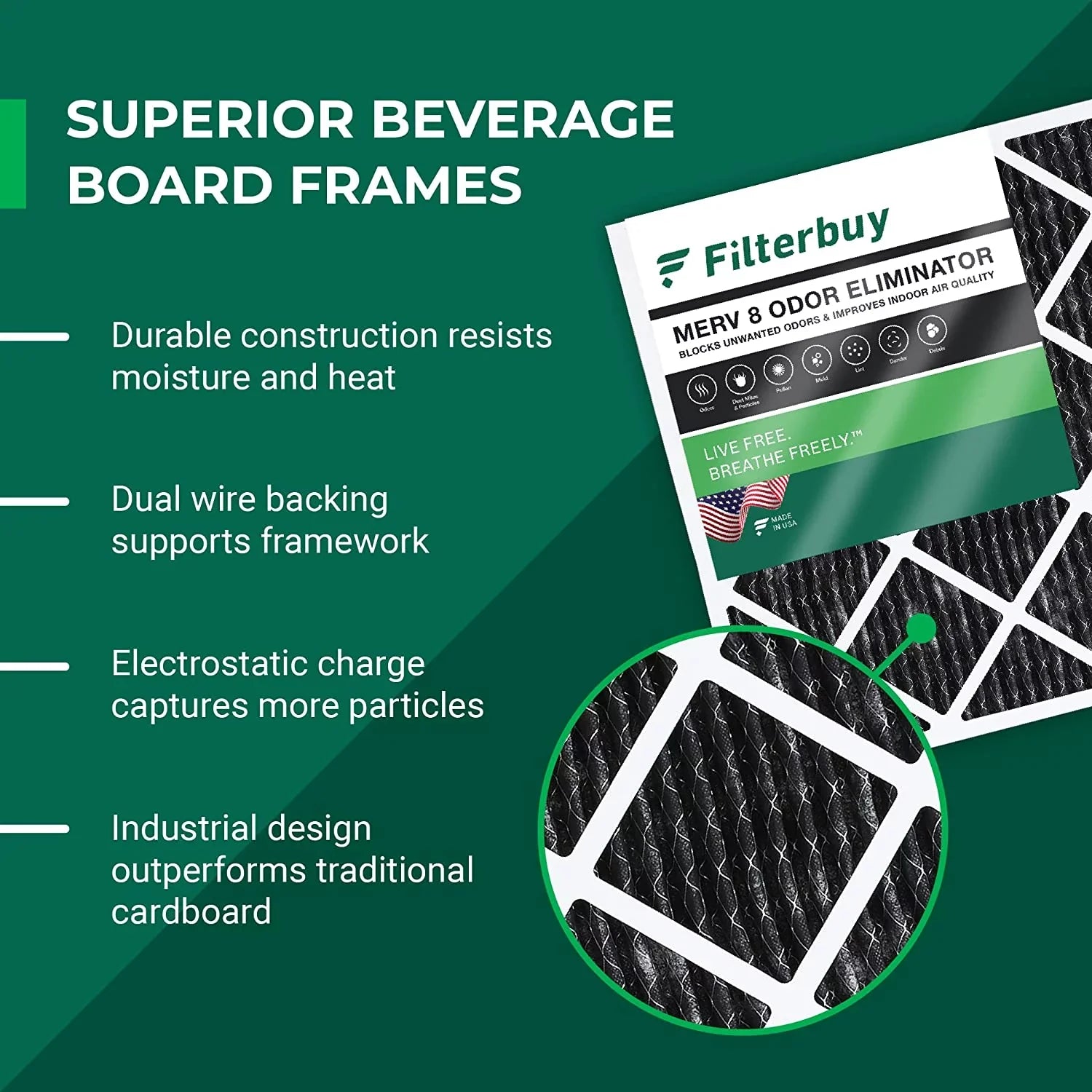 Filterbuy 24x30x1 MERV 8 Odor Eliminator Pleated HVAC AC Furnace Air Filters with Activated Carbon (2-Pack)