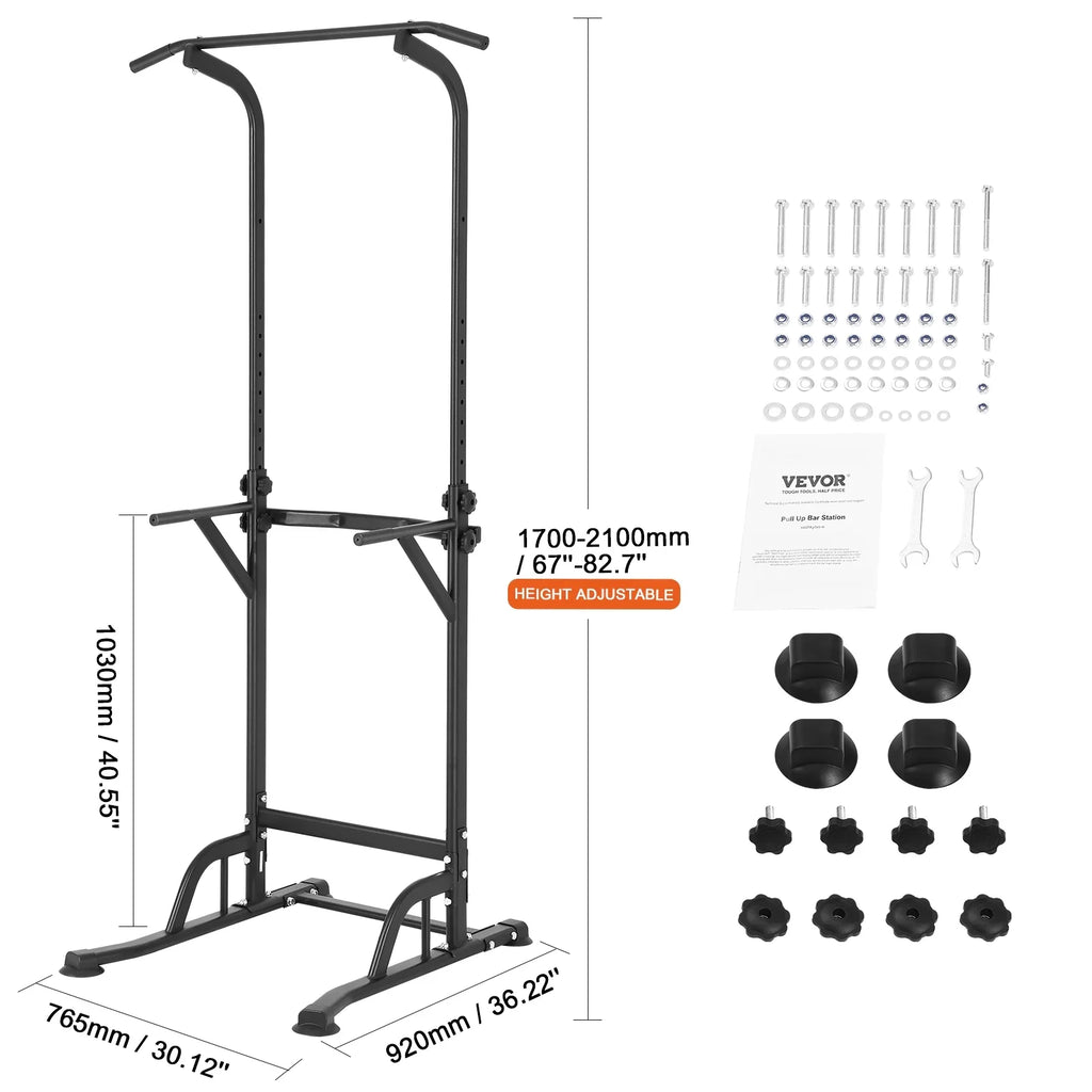 SKYSHALO 10-Level Power Tower Dip Station Pull Up Bar Stand 330LB Height Adjustable