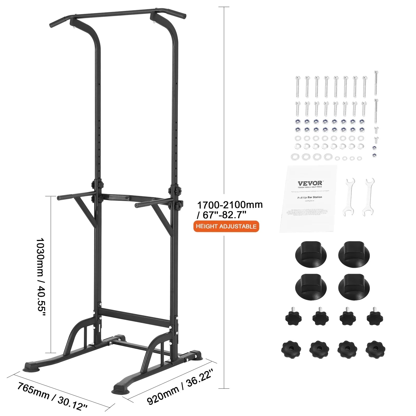 SKYSHALO 10-Level Power Tower Dip Station Pull Up Bar Stand 330LB Height Adjustable