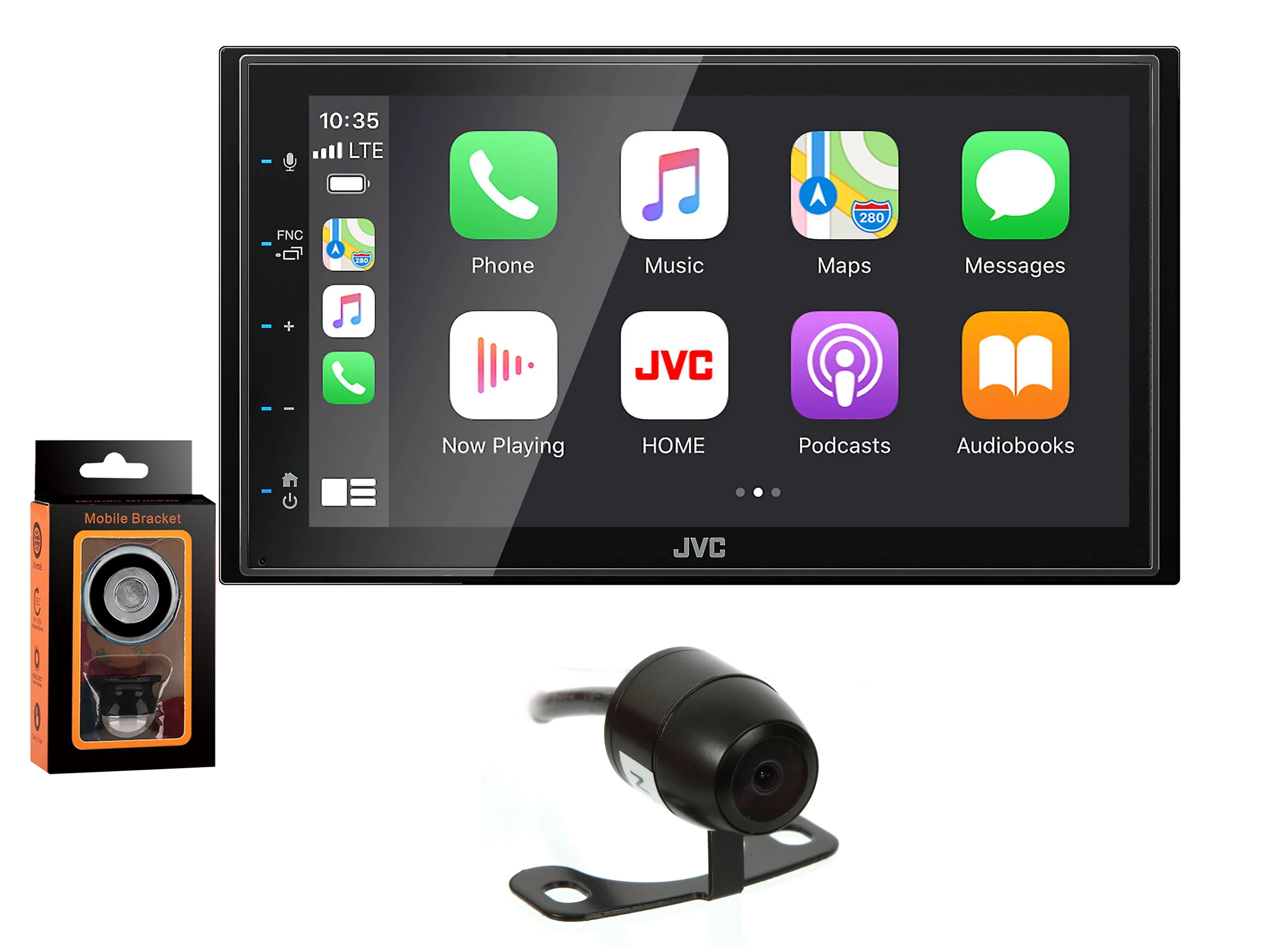 JVC KW-M56BT Digital Multimedia Receiver w/ fixed 6.75" Touchdisplay Monitor+Absolute CAM870 Rearview Camera & Magnet Phone Holder