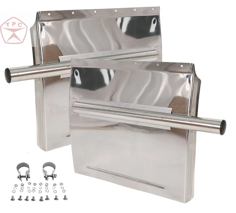 Quarter Fender Set 24" x 24" Stainless Steel For Peterbilt 579 386 Semi Trucks - All mounting Hardware Included Plus 2x22 Windshield Wipers and 2x Kozak Face Masks