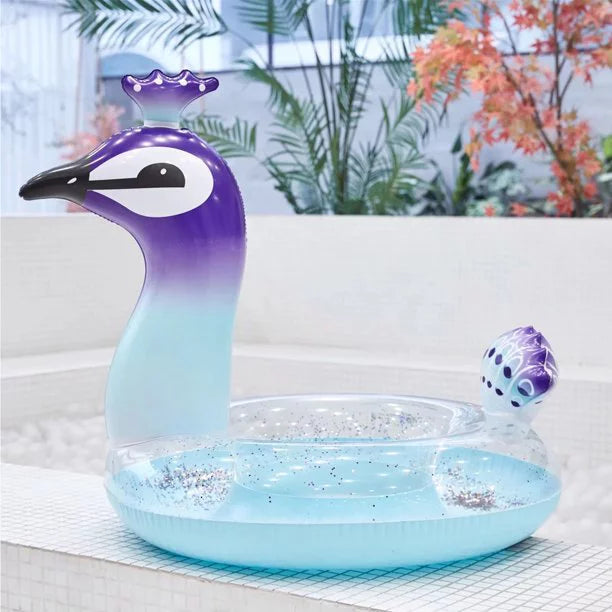 Melia Swim Party Toys InfLatitudeable Glitter Pool Float Peacock Designed with Fast Valves Lounge Raft Decorative Water Game Summer Beach Party for Kids | 48 Inch
