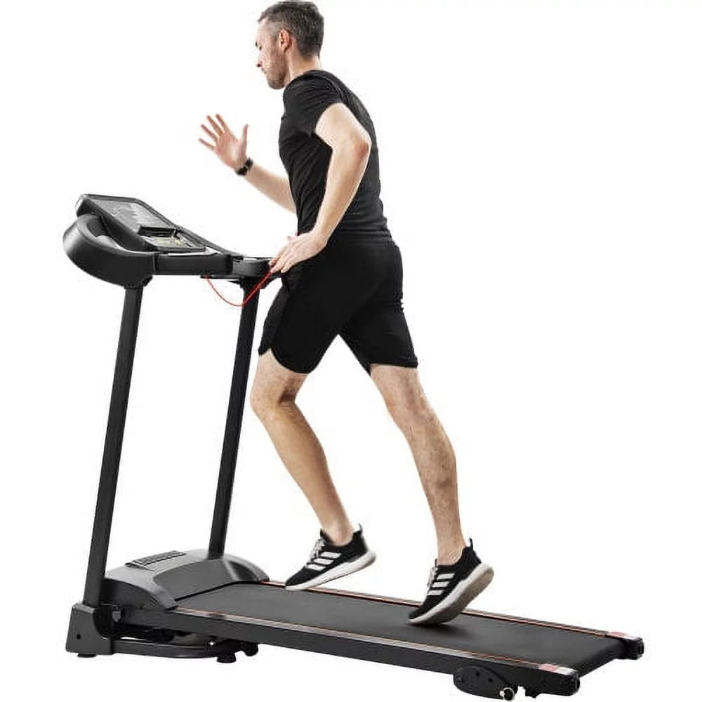 Compact Easy Folding Treadmill Motorized Running Jogging Machine with Audio Speakers and Incline Adjuster Large LCD display