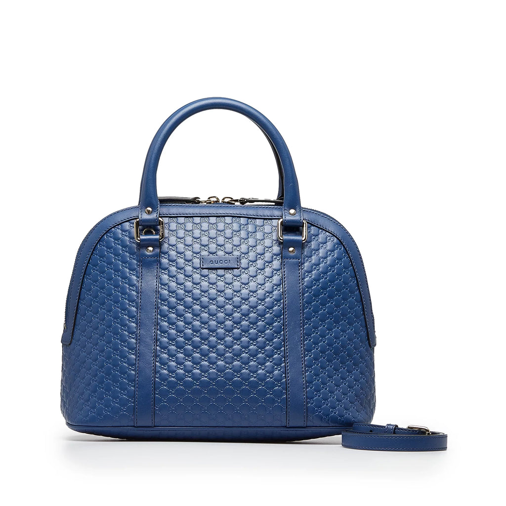 Pre-Owned Authenticated Gucci Medium Microguccissima Dome Satchel Calf Leather Blue Unisex (Good)