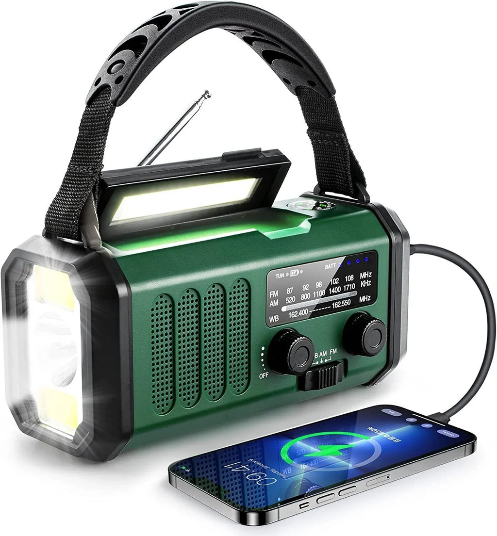 10000mAh Emergency Solar Hand Crank Weather Radio Power Bank Charger with Flashlight