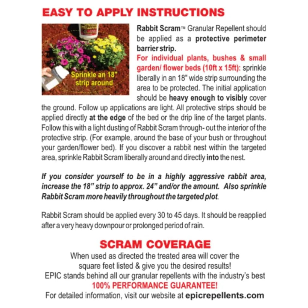 EPIC Rabbit Scram All Natural Ready To Use Outdoor Granular Animal Repellent Resealable Bag, 6lbs