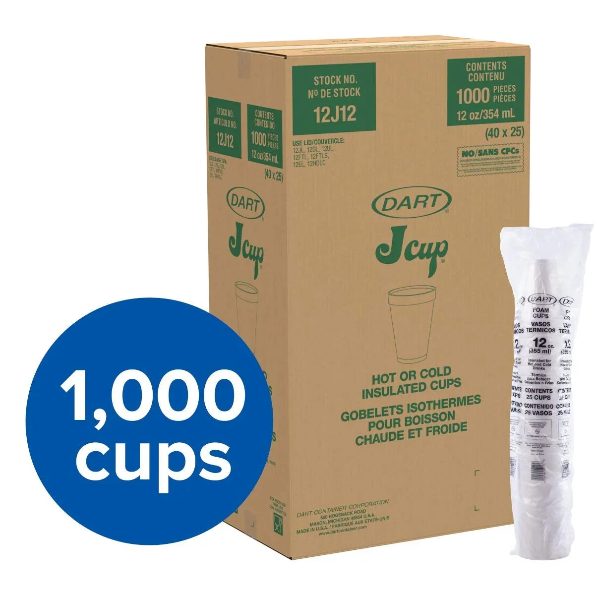 Dart 12J12 12 oz Foam Cup (Case of 1000)