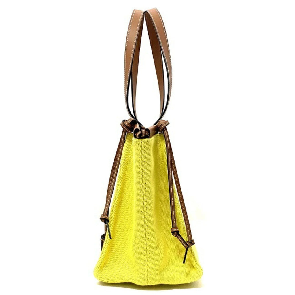 Pre-Owned Loewe cushion yellow brown leather patch anagram 330.02AA93 canvas LOEWE tote bag (Good)