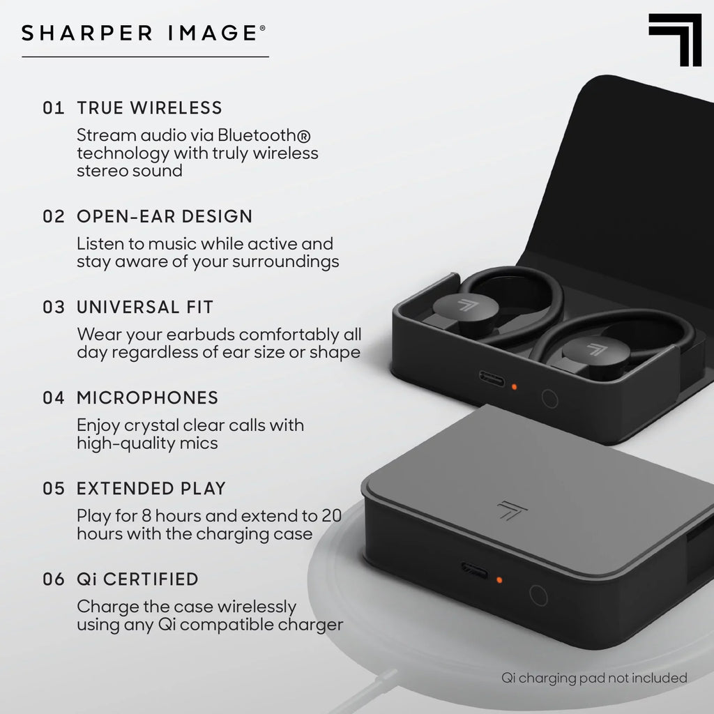 Sharper Image® SoundHaven® Sport True Wireless Bluetooth Earbuds with Qi Charging Case, Black