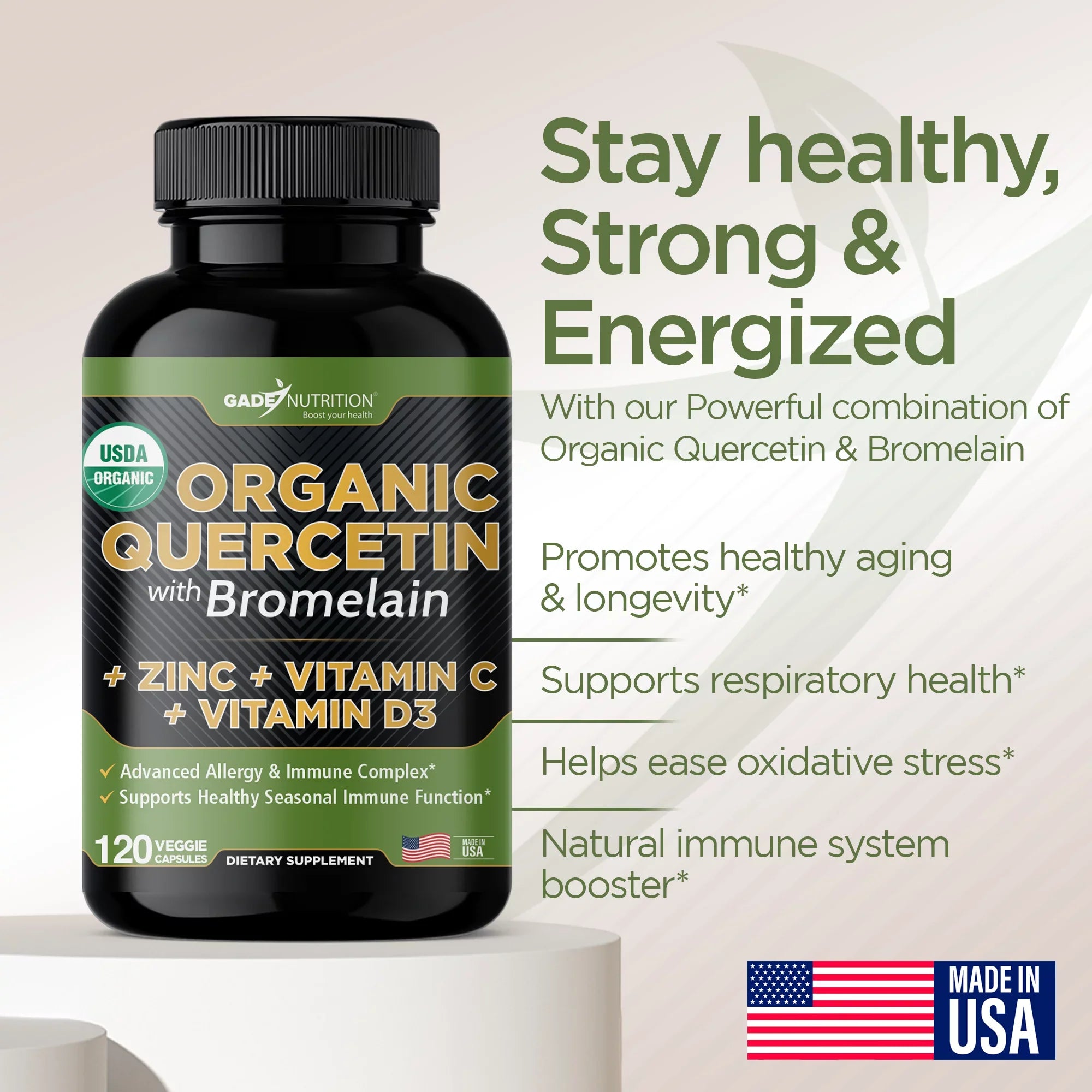 Quercetin with Vitamin C and Zinc - Nettle Quercetin - Quercetin 500mg - Quercetin with Bromelain - Zinc Quercetin + Vitamin D3 - 240 Veggie Caps - (Non-GMO, Gluten-Free, Vegan) 4 Month Supply