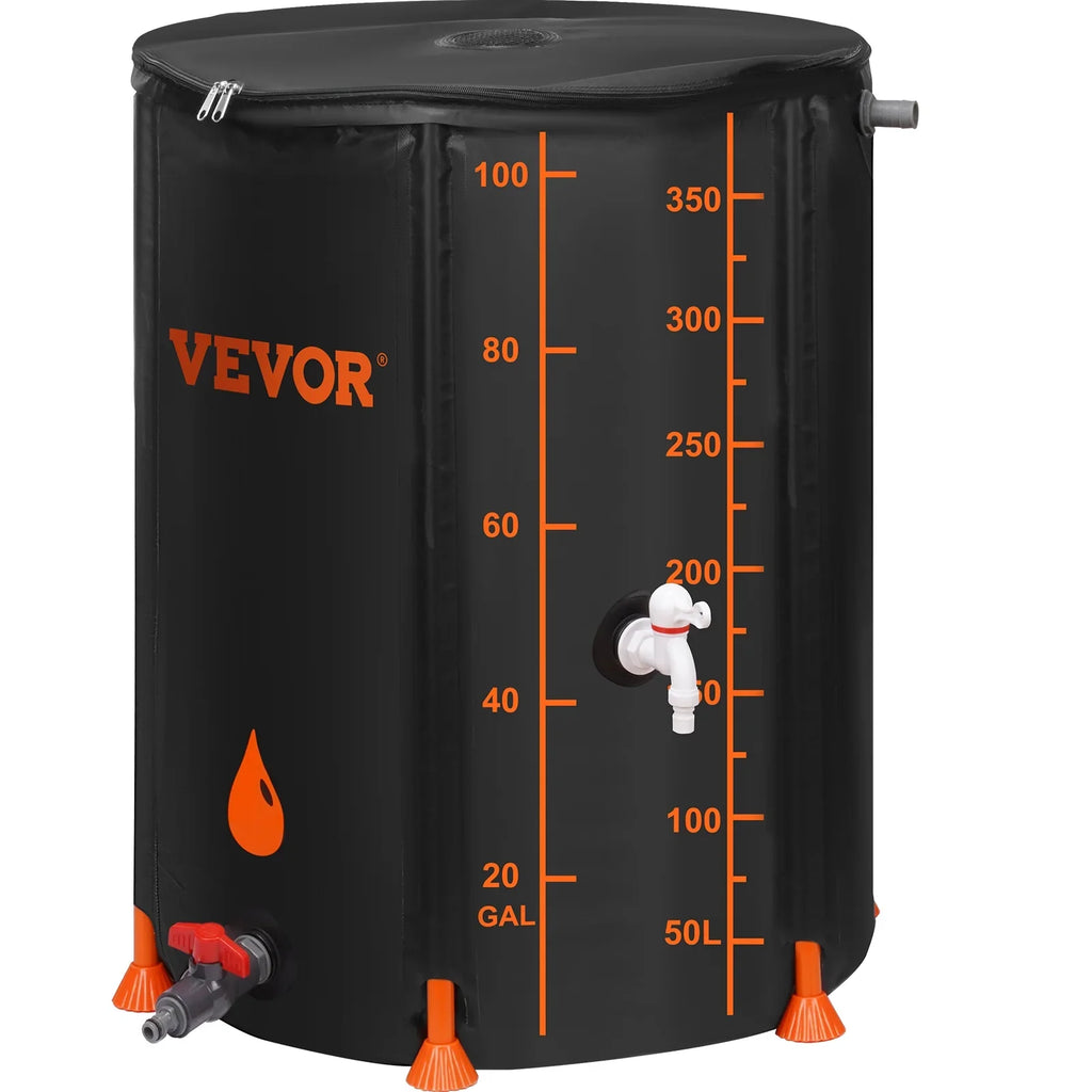 BENTISM Collapsible Rain Barrel, 100 Gallon Large Capacity, PVC Rainwater Collection System Including Spigots and Overflow Kit, Portable Water Tank Storage Container