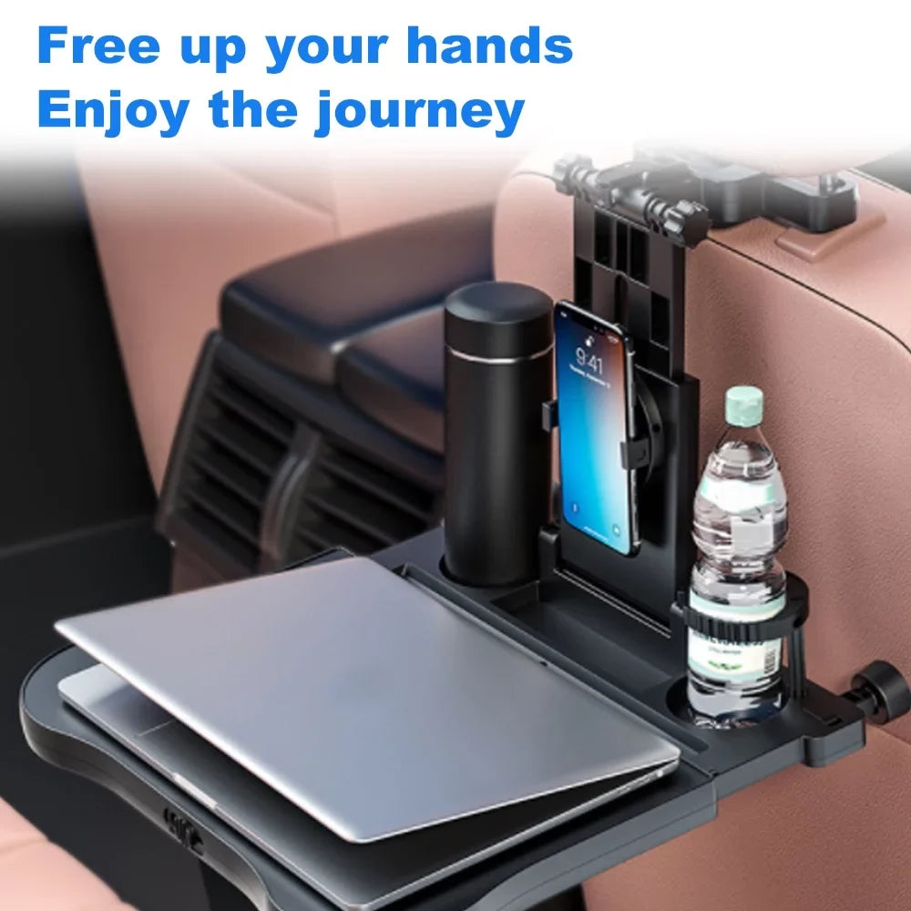 Dcenta Adjustable Car Seat Travel Table Multifunctional Foldable Car Back Seat Food Tray, Car Table with Phone Holder for Working, Writing, Eating Black